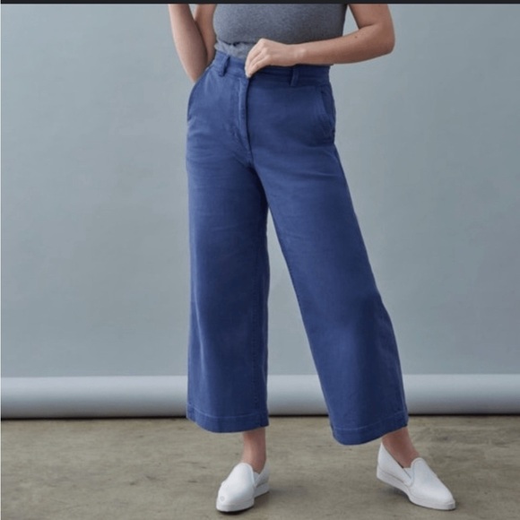 Everlane Pants - Everlane Cropped Straight Wide Leg Blue Pants Slant Pockets 00